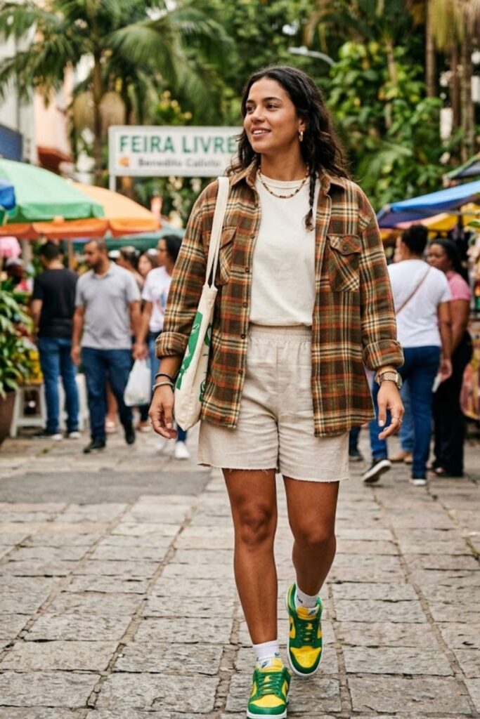 8. Brazil Dunks With Oversized Flannel and Shorts