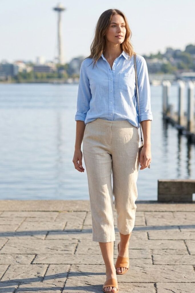 8. Button-Up Shirt with Capri Pants