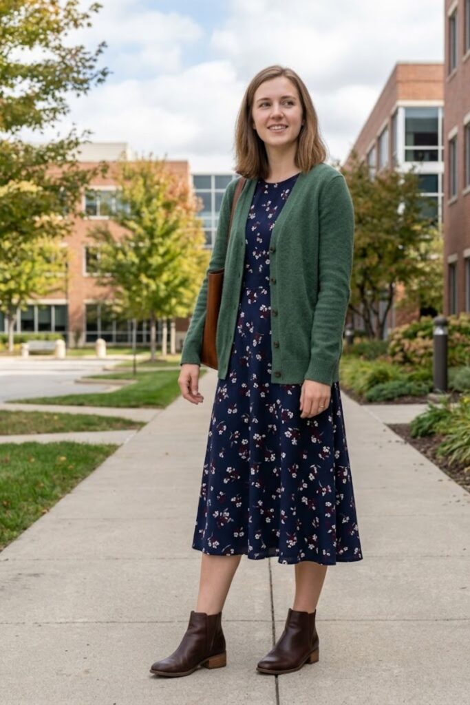 8. Cardigan with Midi Dress
