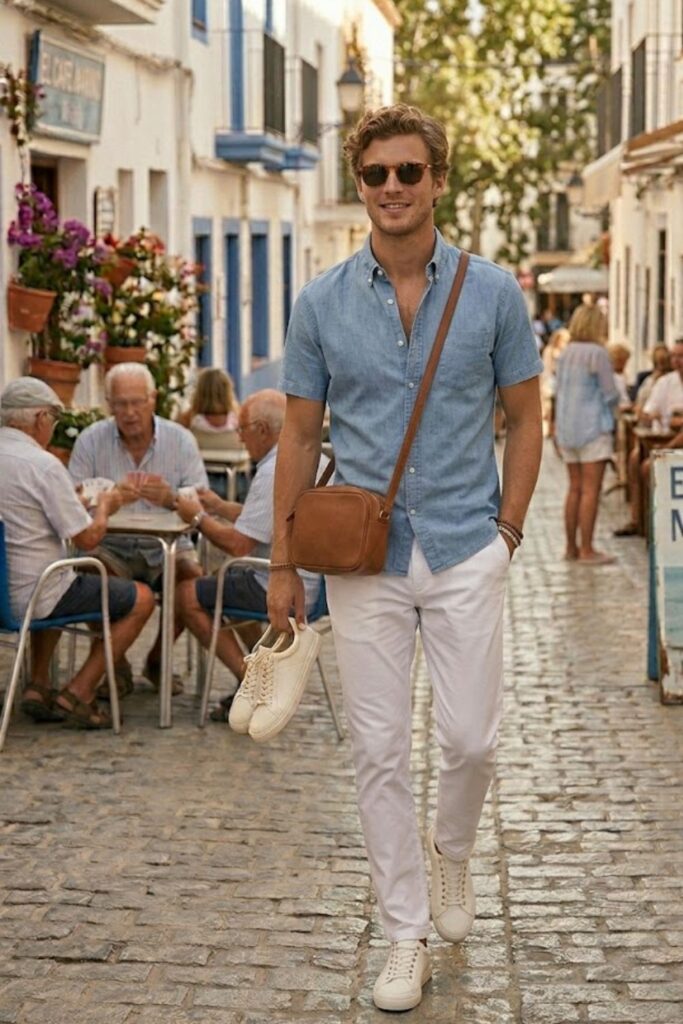 8. Chambray Shirt with White Chinos