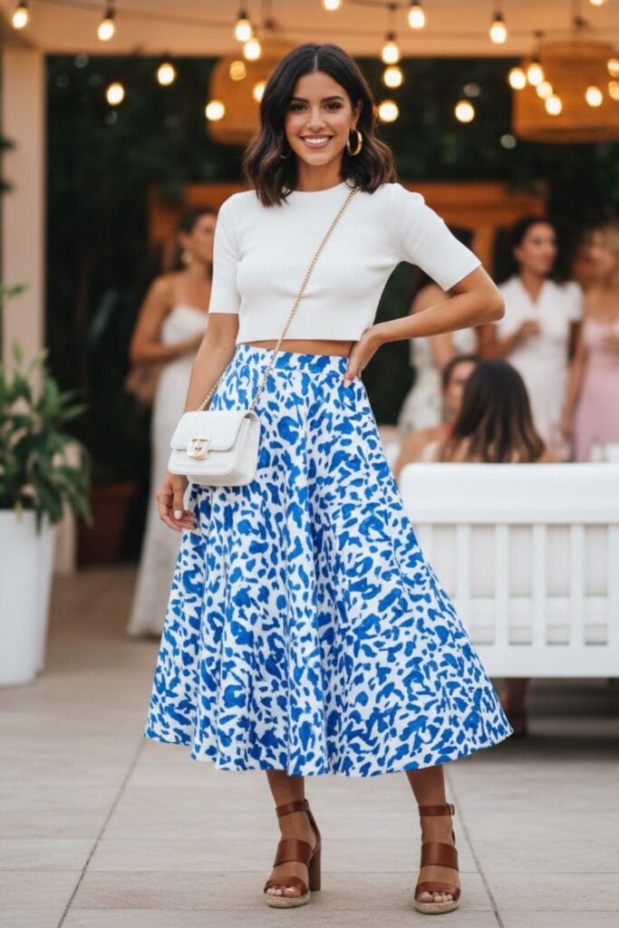 8. Crop Top with A-Line Skirt
