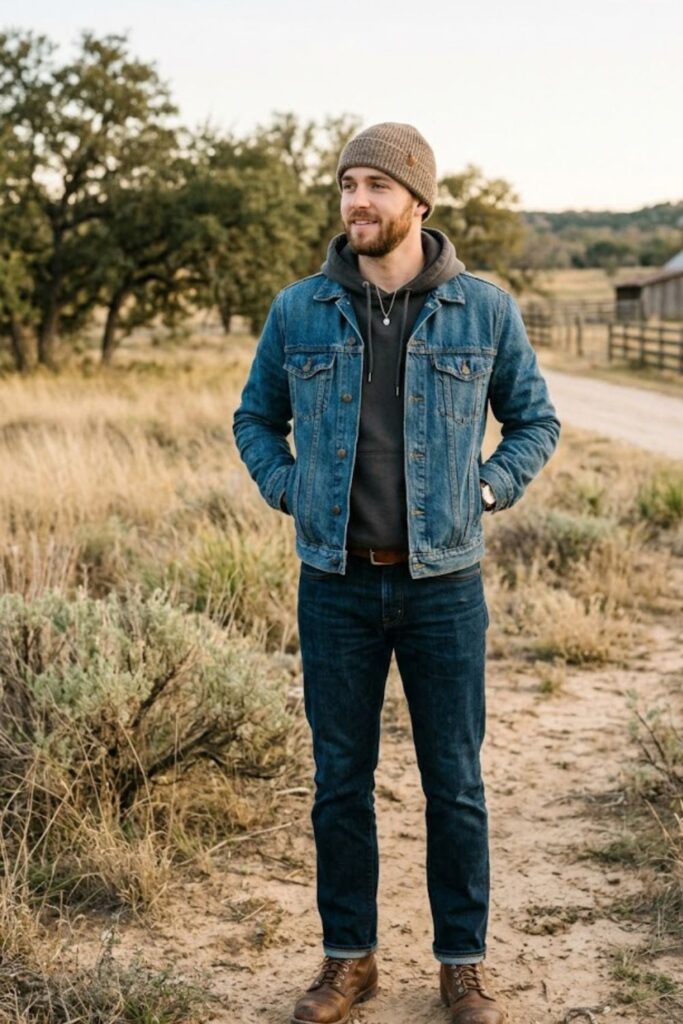 8. Denim Jacket With Hoodie and Jeans