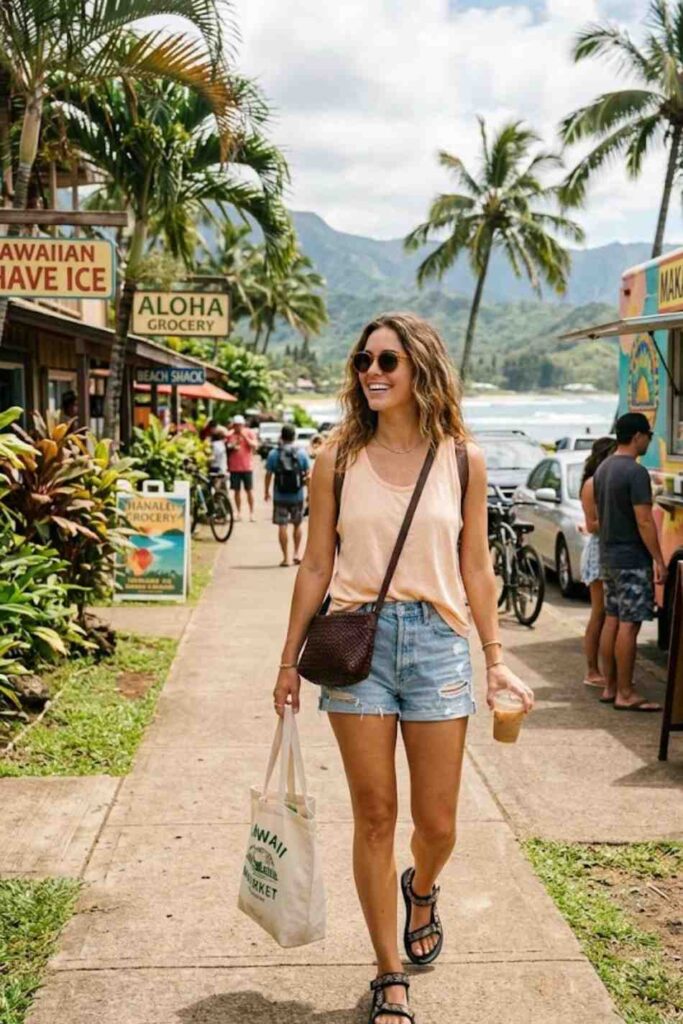 8. Denim Shorts With Loose Tank Top