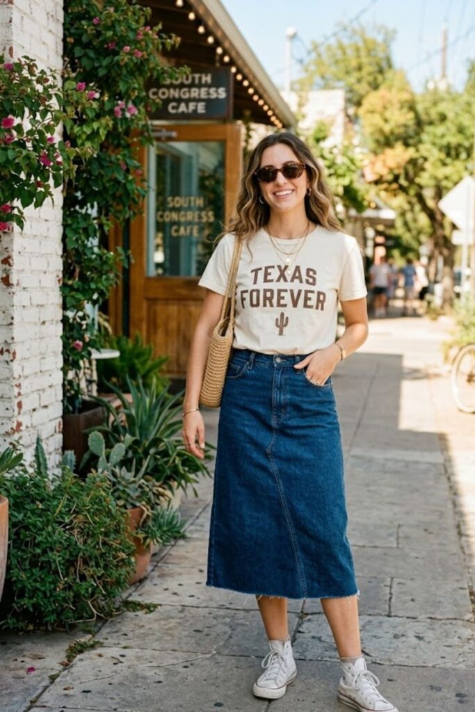 8. Denim Skirt With Graphic Tee