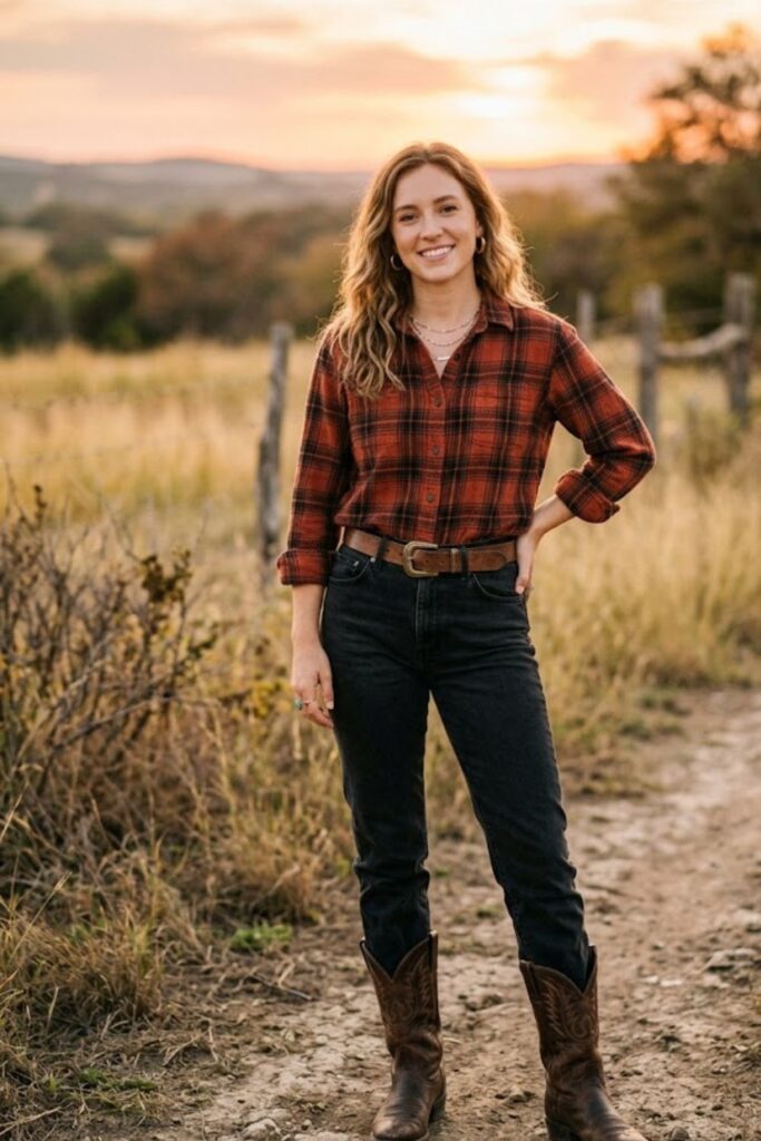 8. Flannel Shirt With Black Jeans and Boots