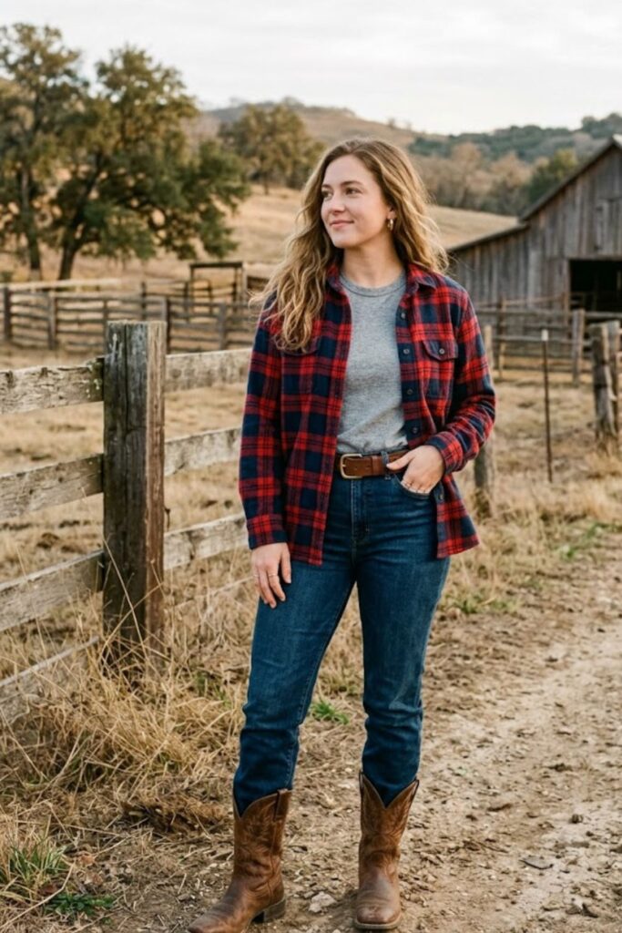 8. Flannel Shirt With Dark Wash Jeans