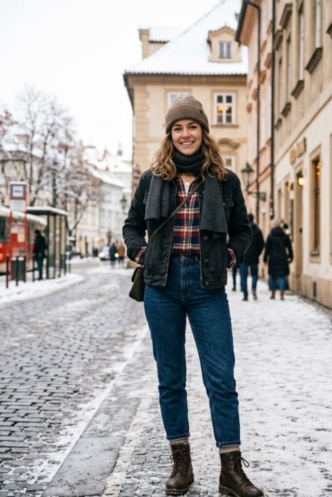 8. Flannel Shirt With Denim Jacket