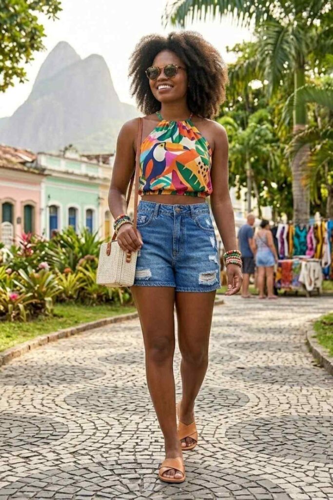 8. Halter Top With High-Waisted Shorts