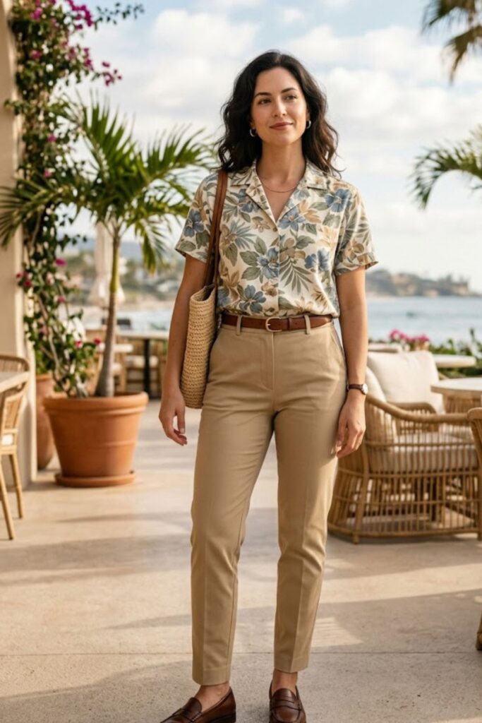 8. Hawaiian Shirt with Khaki Trousers