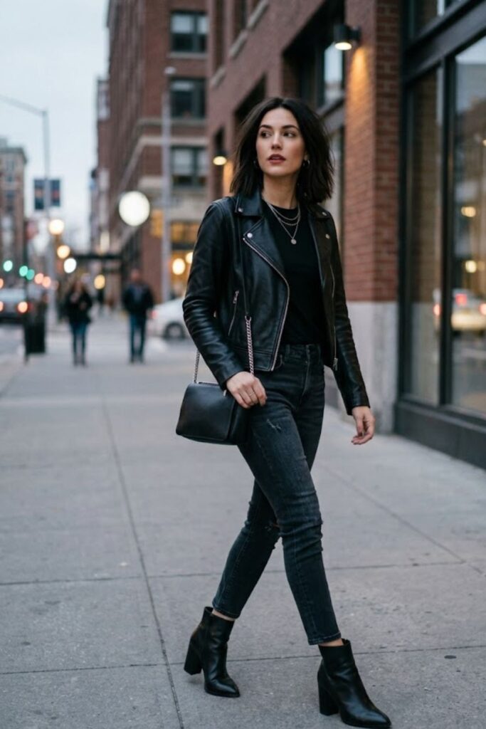 8. Leather Jacket With Skinny Jeans