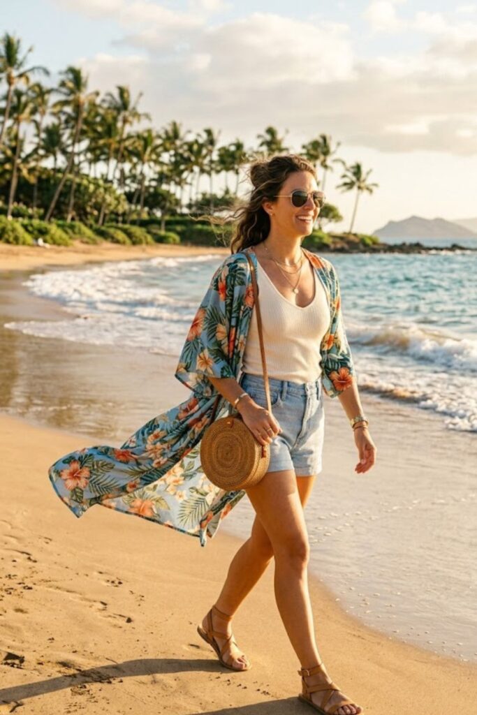 8. Lightweight Kimono With Shorts