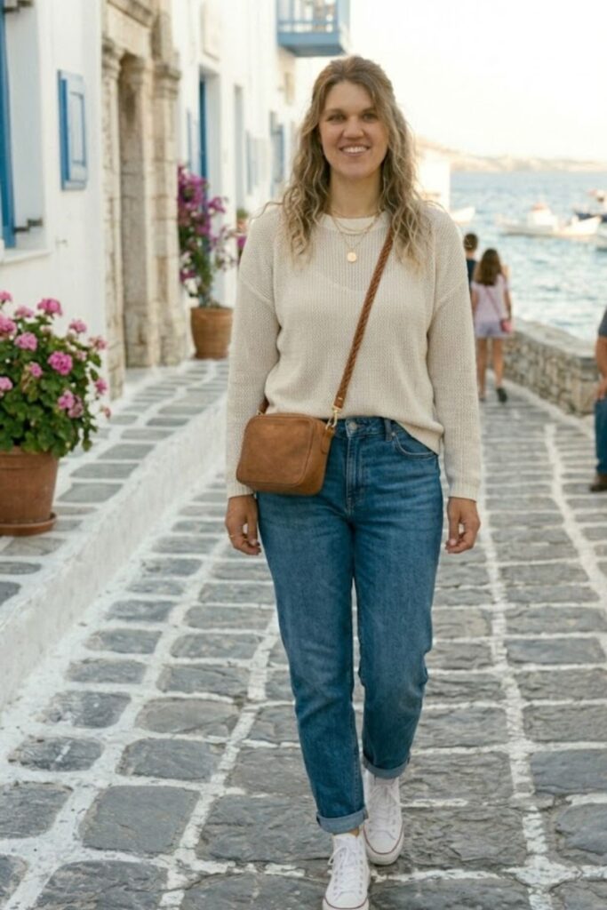 8. Lightweight Sweater with Jeans