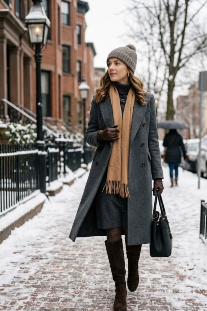 8. Long Coat With Sweater Dress