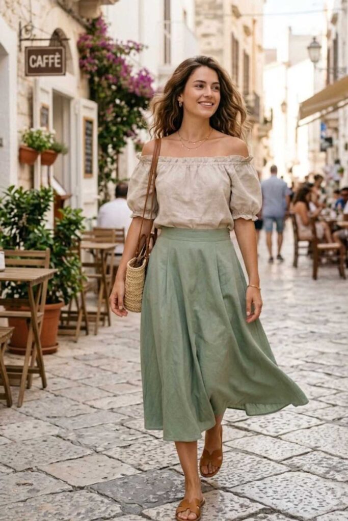 8. Off-Shoulder Top with Skirt