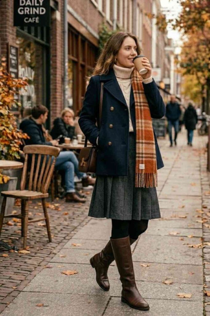 8. Peacoat with Skirt and Tights