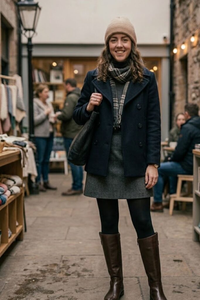 8. Peacoat with Skirt and Tights