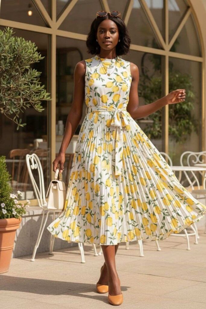 8. Pleated Midi Dress with Flats