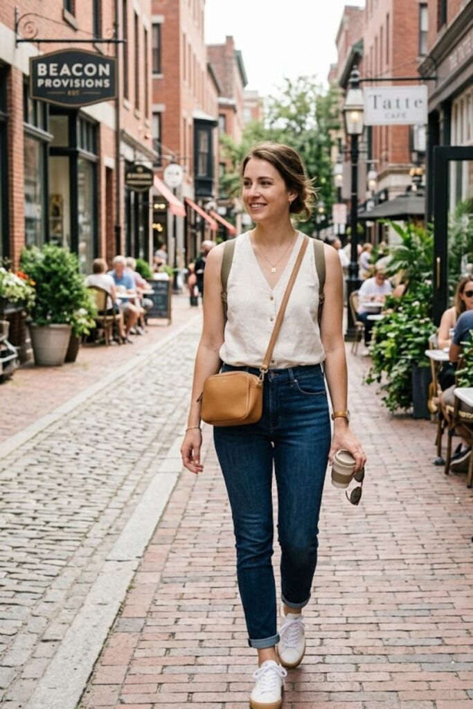 8. Sleeveless Blouse With Slim Jeans