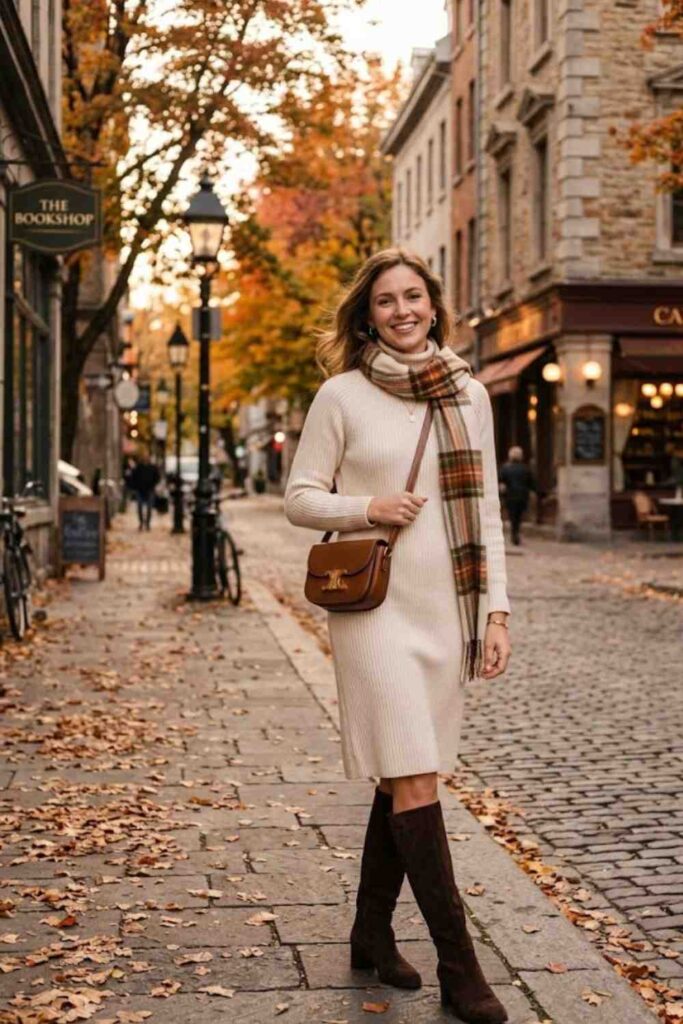 8. Sweater Dress With Knee-High Boots