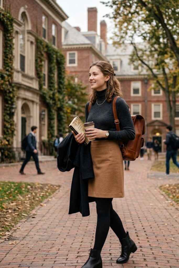 8. Turtleneck With A-Line Skirt