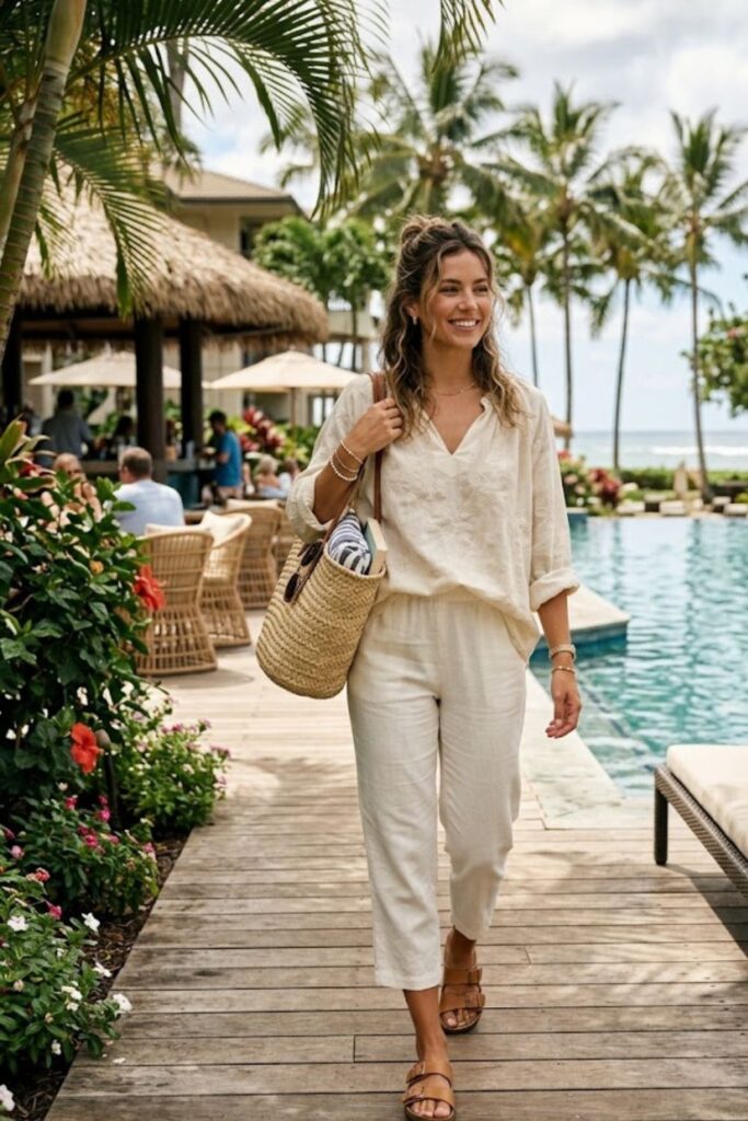 9. Cropped Linen Pants With Blouse
