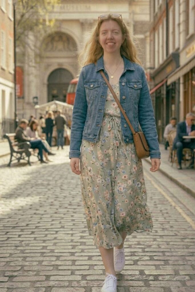 Denim Jacket with Floral Dress