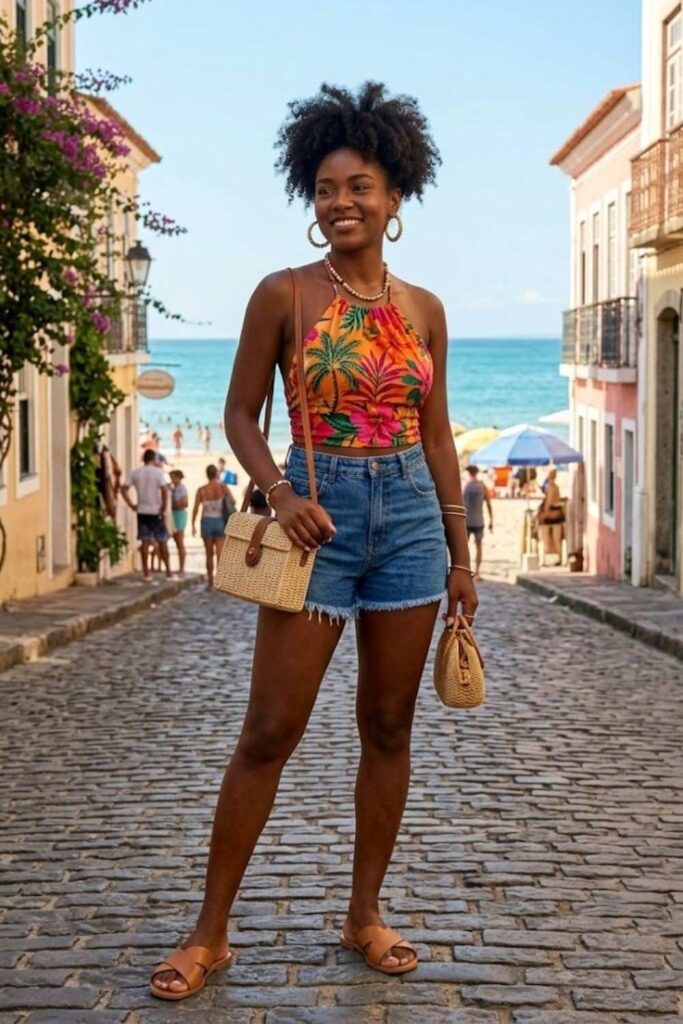9. Halter Top With High-Waisted Shorts