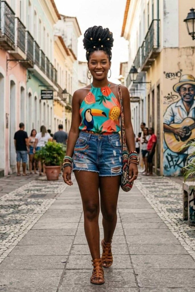 9. Halter Top With High-Waisted Shorts