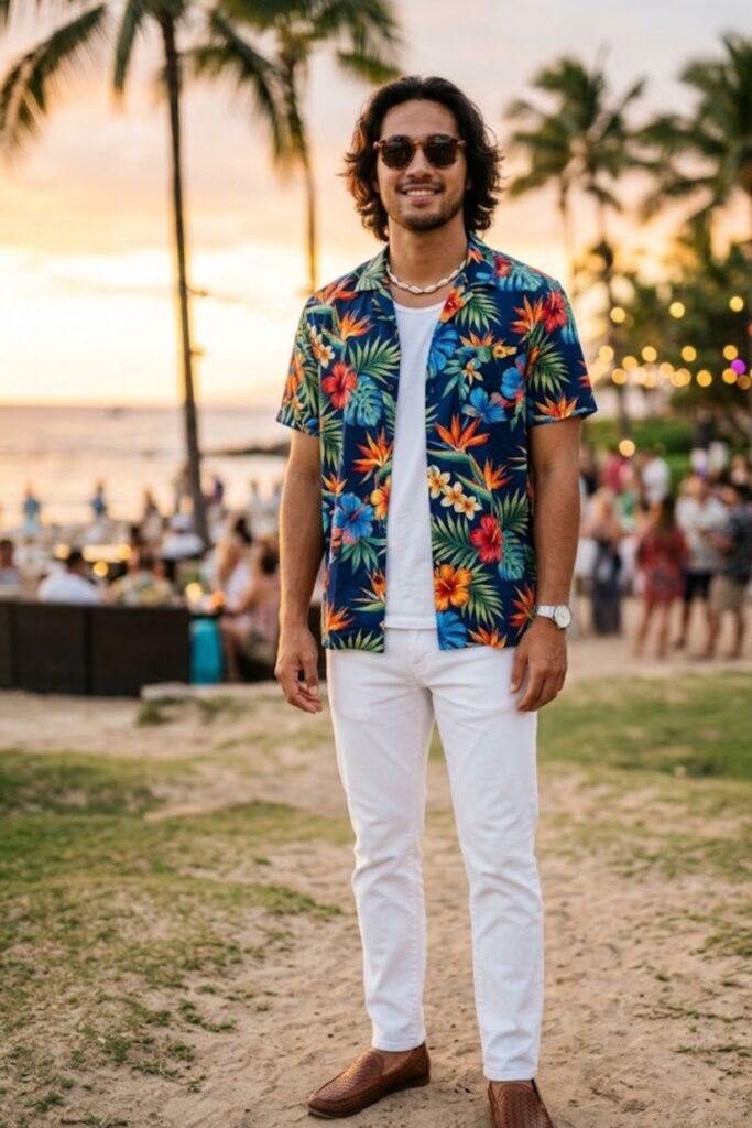 9. Hawaiian Shirt with White Jeans
