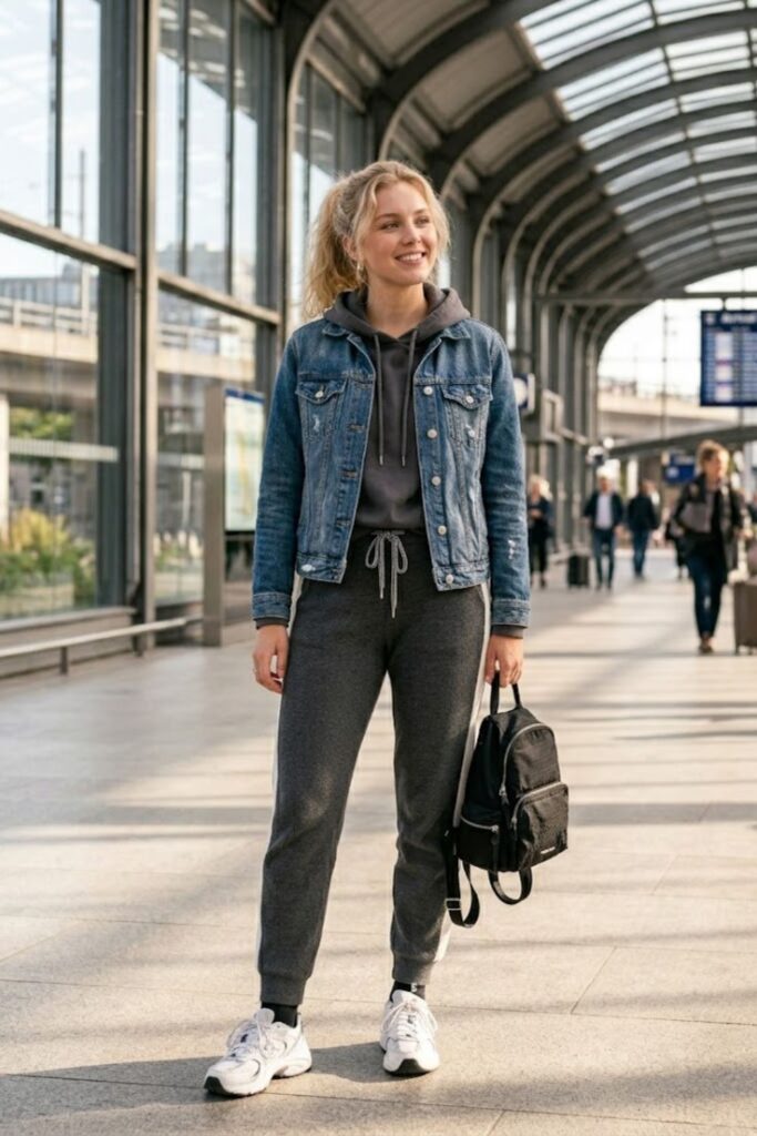9. Hoodie with Denim Jacket and Joggers