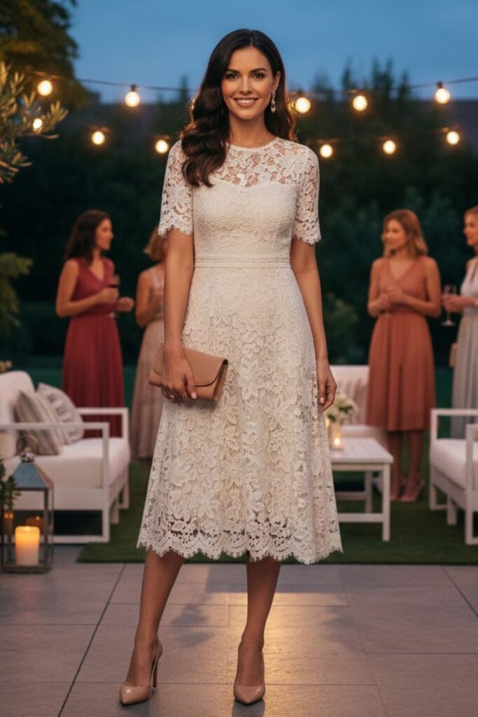 9. Lace Midi Dress with Minimal Accessories
