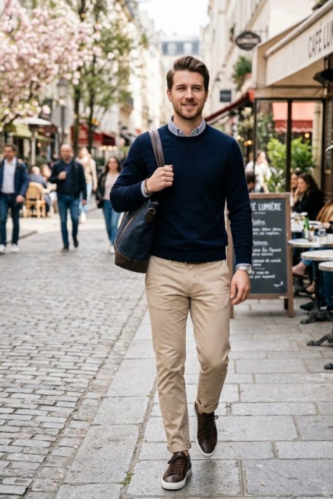 9. Layered Sweater Over Button-Down