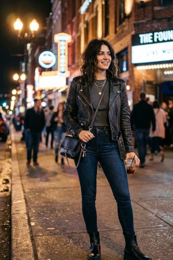 9. Lightweight Sweater With Leather Jacket