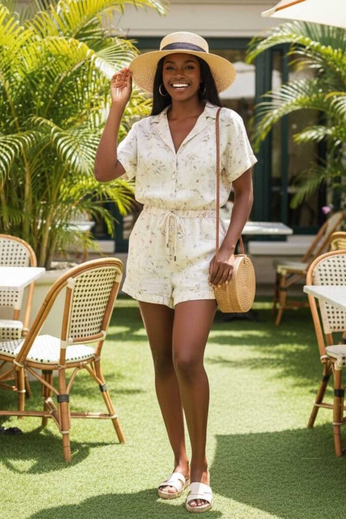 9. Linen Romper with Sandals
