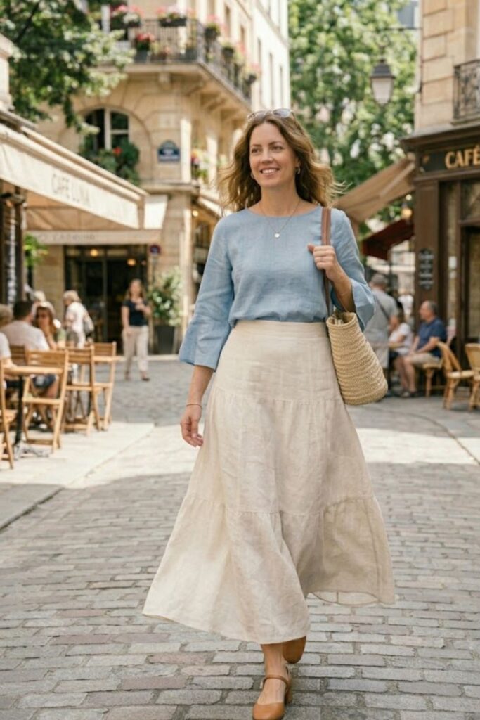 9. Maxi Skirt with Lightweight Blouse