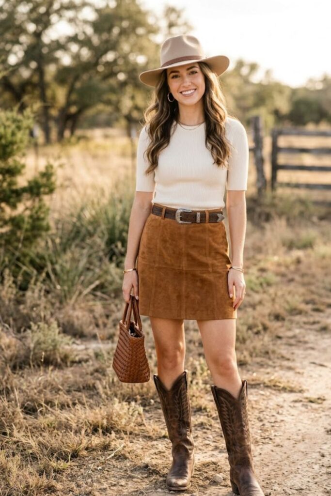 9. Suede Skirt With Fitted Top