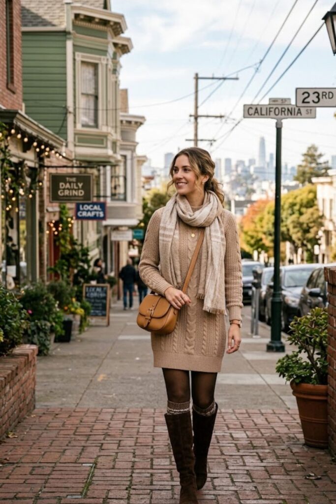 9. Sweater Dress With Knee-High Boots