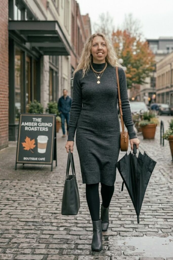 9. Sweater Dress with Ankle Boots