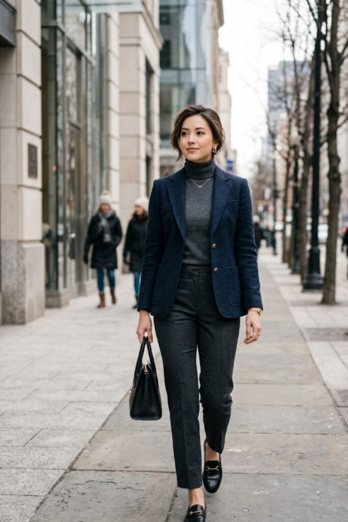 9. Wool Blazer With Turtleneck and Pants