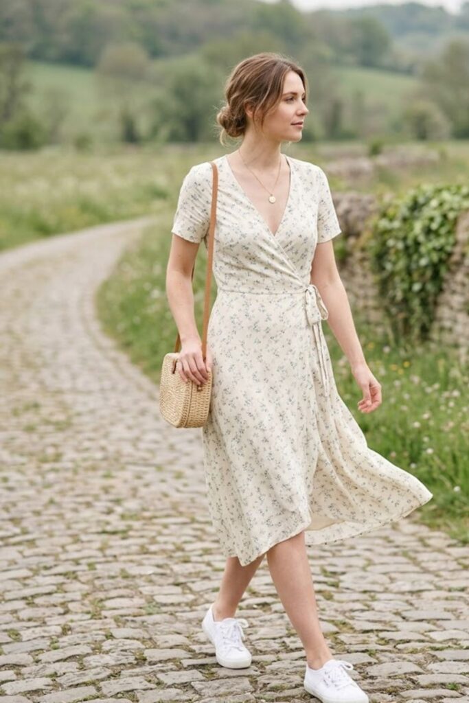 9. Wrap Dress with Flats