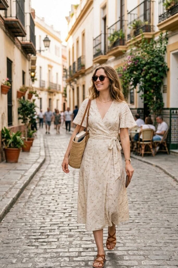 9. Wrap Dress with Sandals