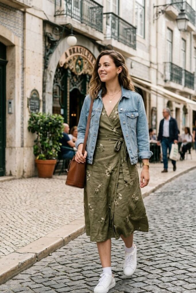 9. Wrap Dress with Sneakers