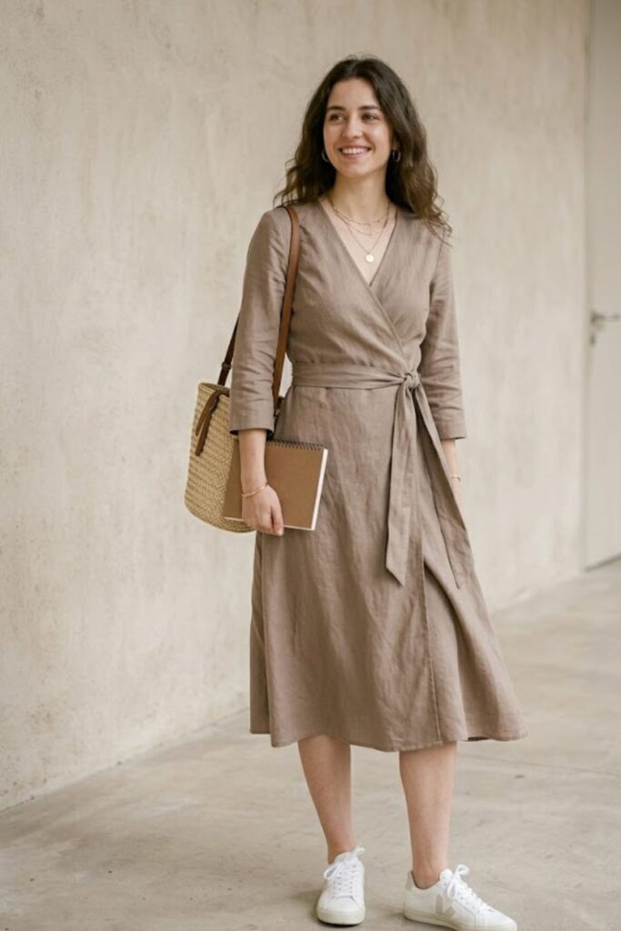 9. Wrap Dress with Sneakers