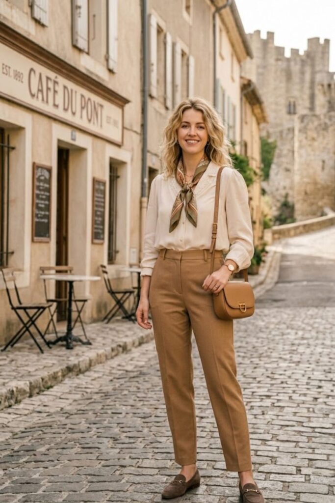 Blouse with High-Waisted Pants
