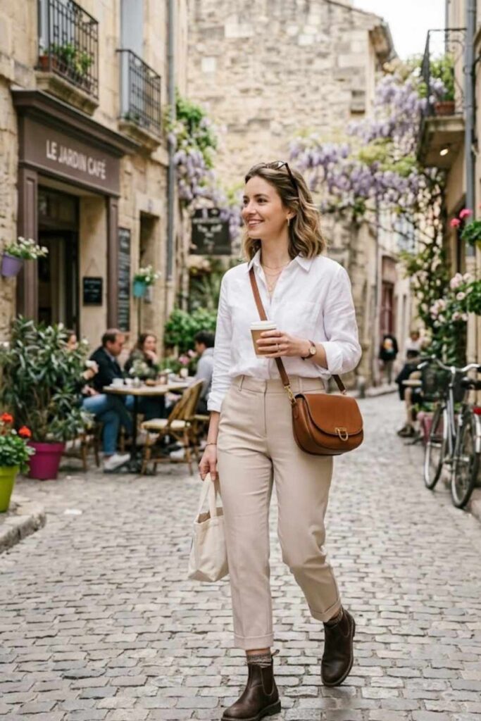 Button-Up Shirt with Cropped Trousers