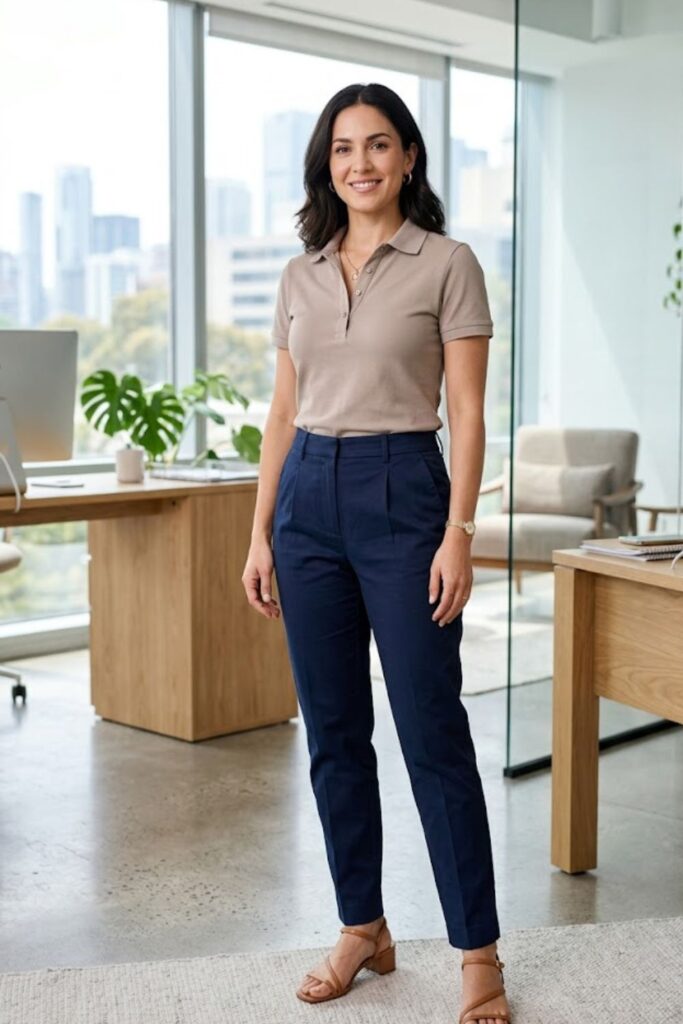 Cotton Polo Shirt with Navy Chinos