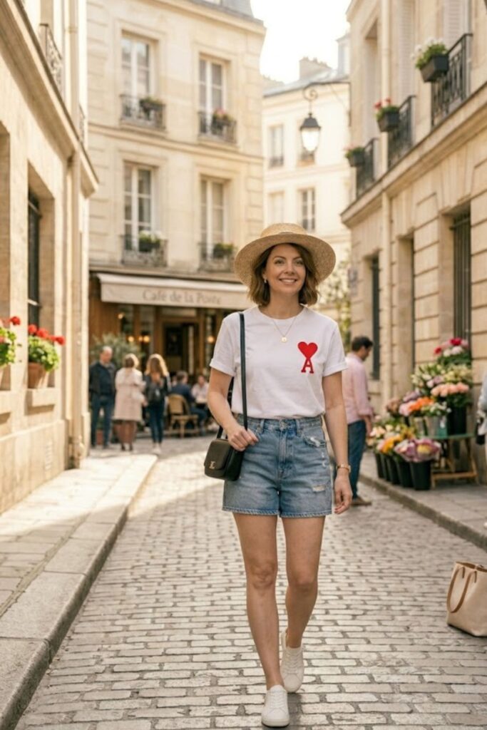 Graphic Tee with High-Waisted Shorts