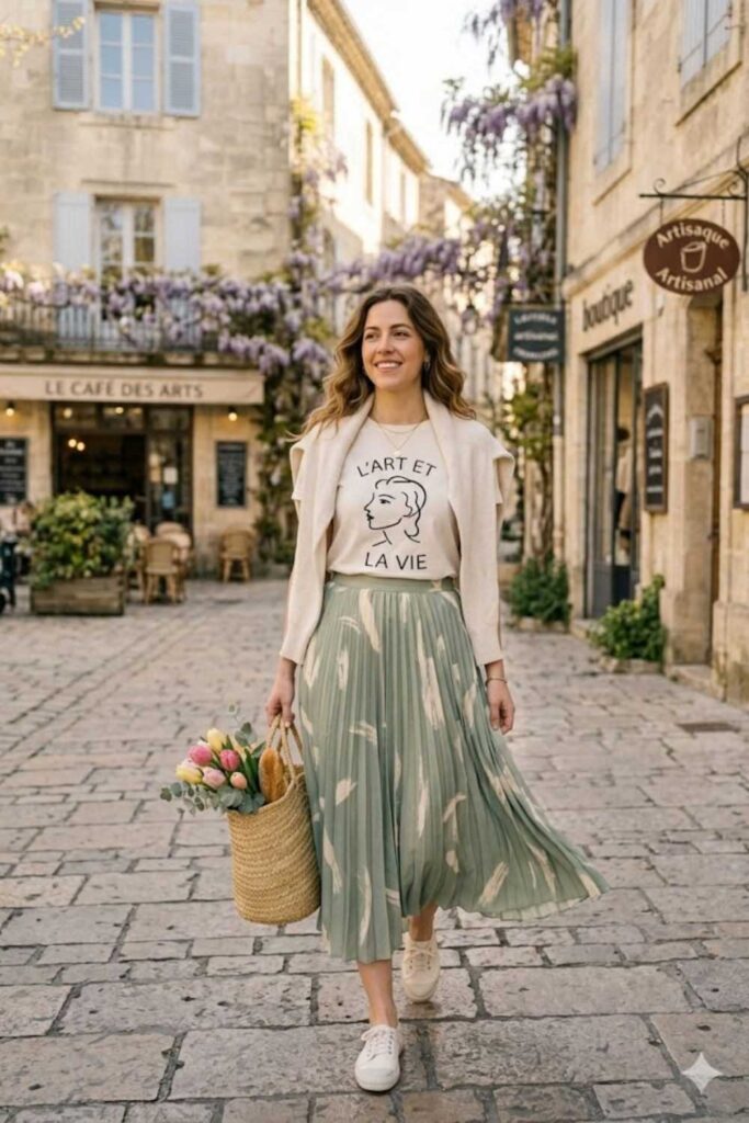 Graphic Tee with Midi Skirt