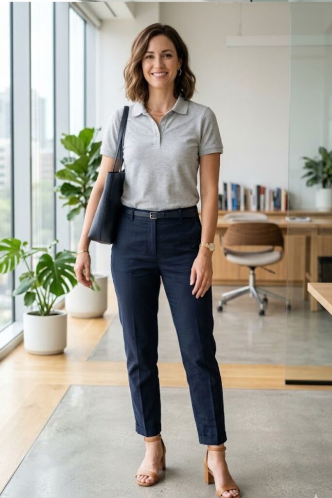Light Grey Polo Shirt with Dark Chinos