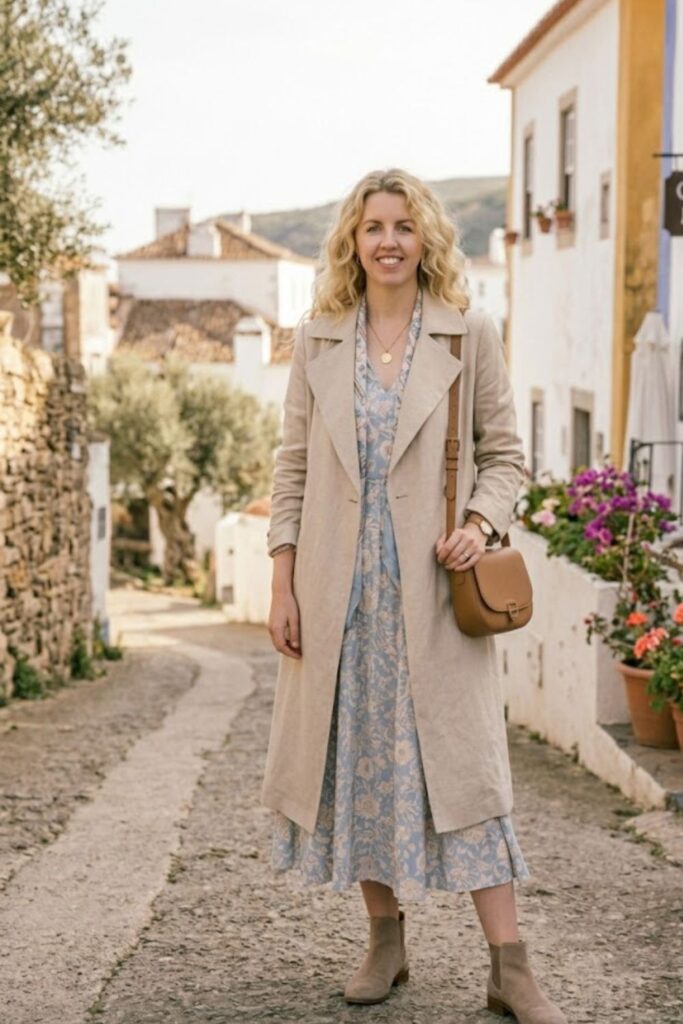 Lightweight Coat with Midi Dress
